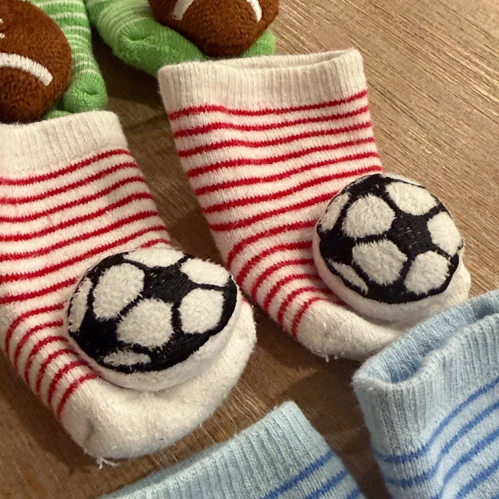 Baby Rattle Sports-Themed Socks Set - Green, Red, Blue Sport Baby Infant - Picture 3 of 5